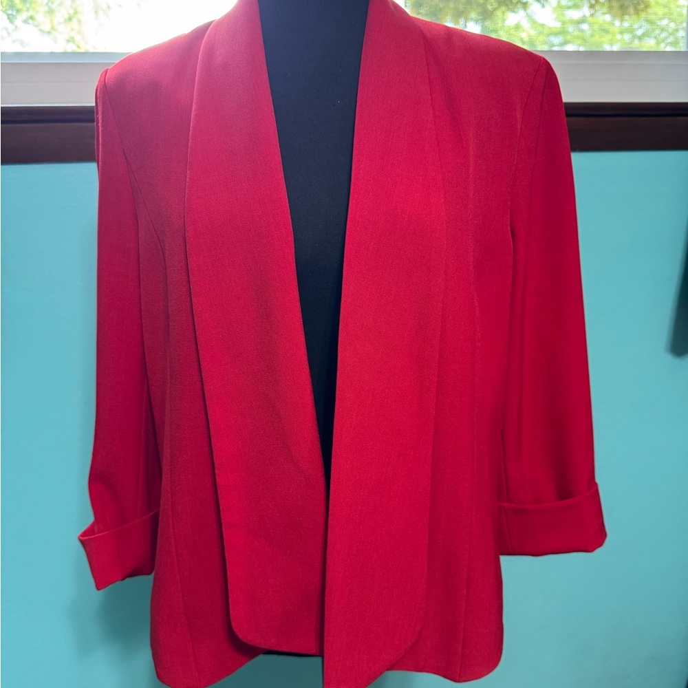 Kasper Red Blazer with 3/4 Sleeves and Open Front